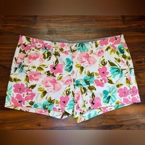 Merona White Floral 100% Cotton Shorts Women's 16 Pockets Spring Summer Cute EUC